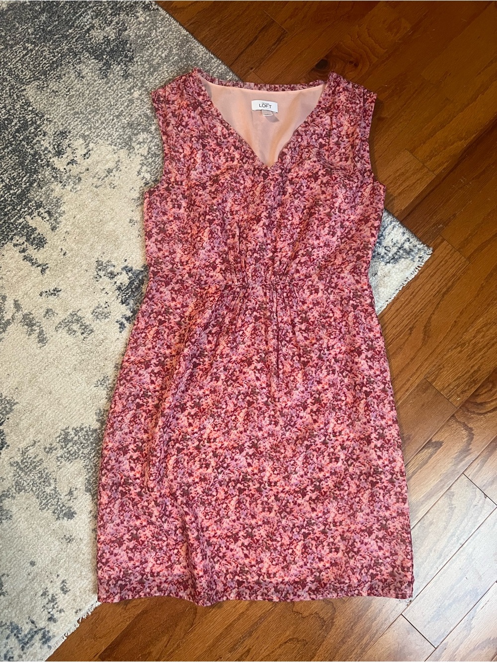 LOFT Pink Floral V-Neck Sheath Dress
